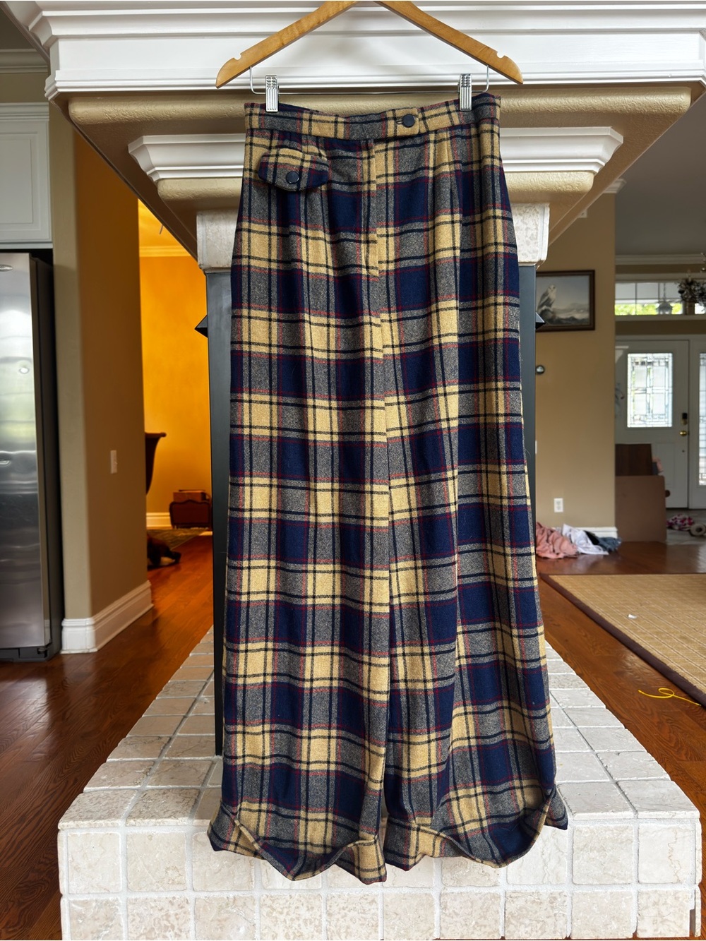 Handmade Vintage Style Wide Leg Wool Plaid Trousers Academia High Waist Small